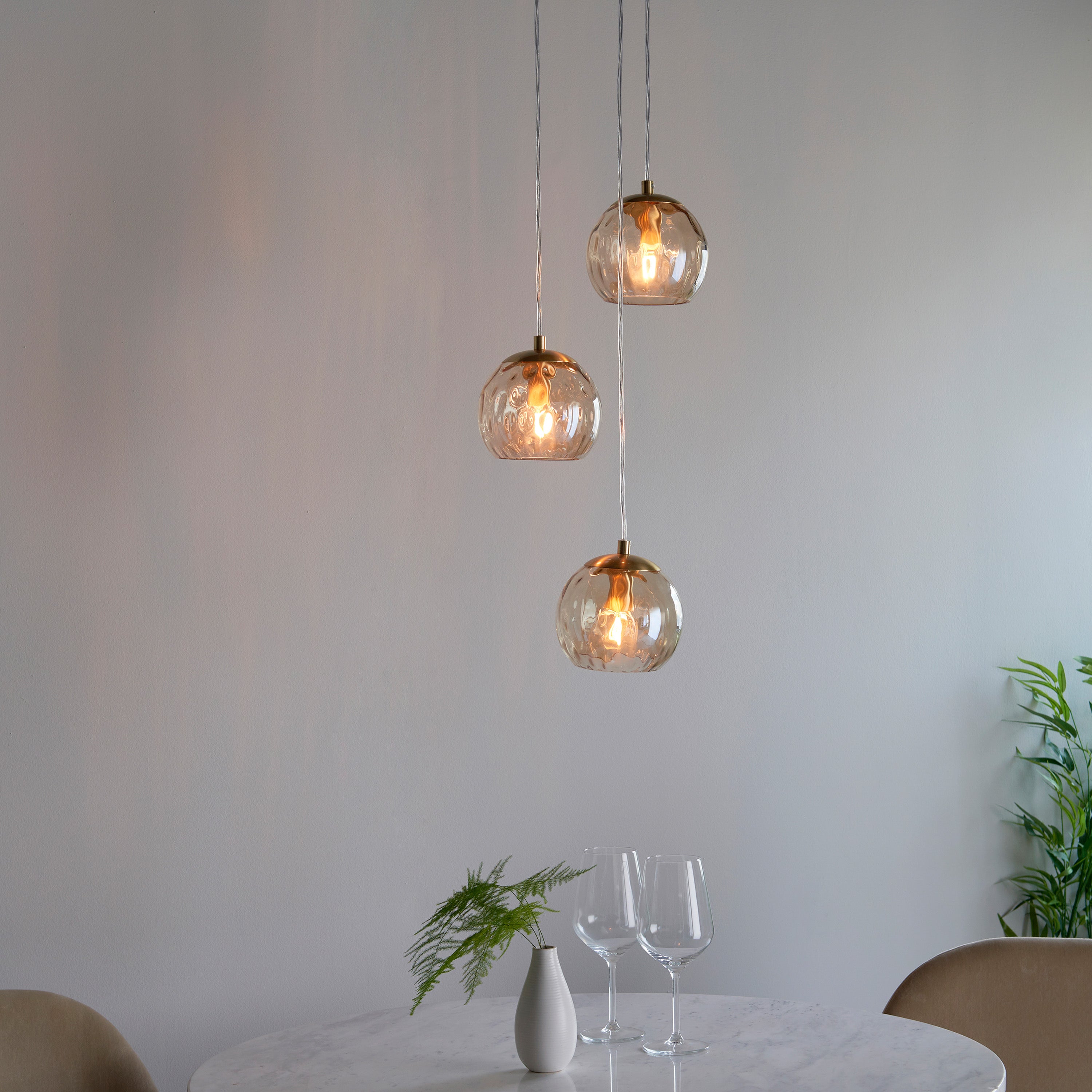 Albee Gold & Dimple Glass Dome Pendant | 3 Lights